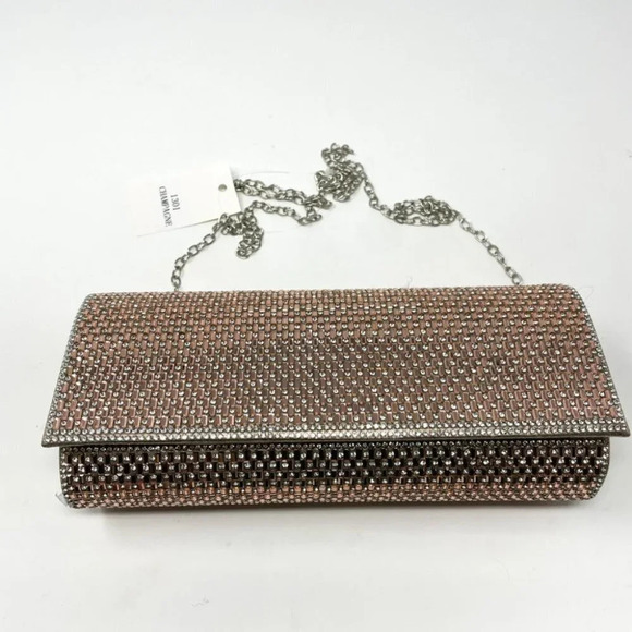 Rose Gold Rhinestone Crystal Embellished Clutch Wristlet Wallet Purse NWT - Picture 1 of 6